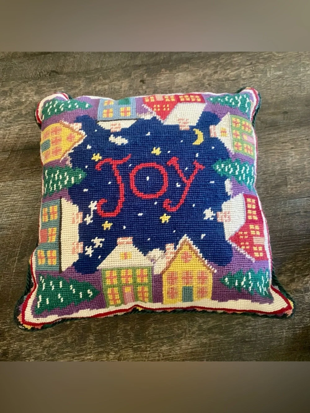 Holiday 'Joy' Needlepoint Throw Pillow - Multicolor